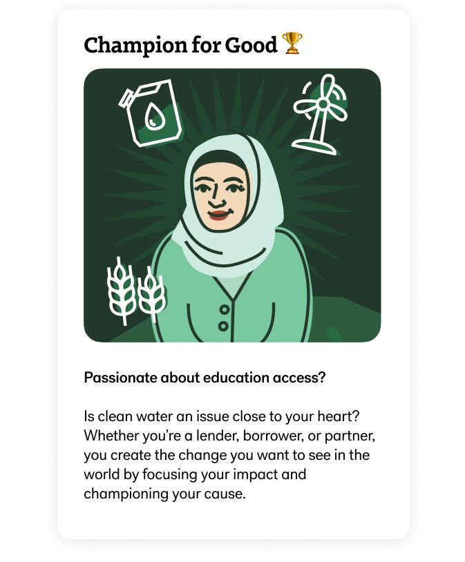 Champion for Good card - Kiva