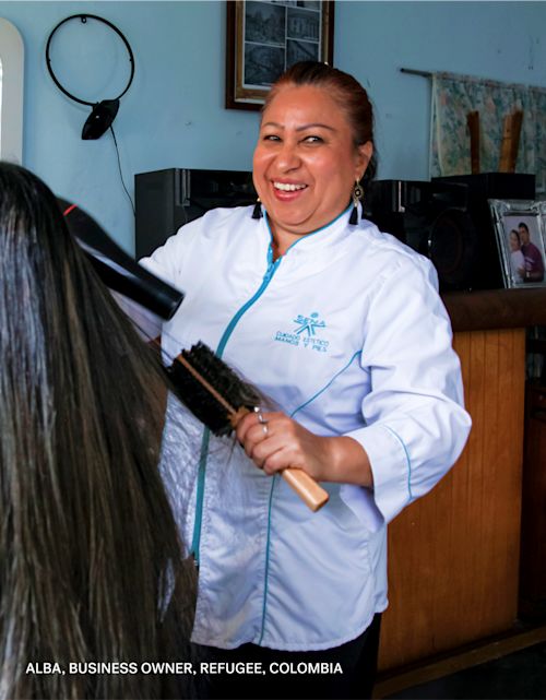 Alba, business owner, refugee, Colombia