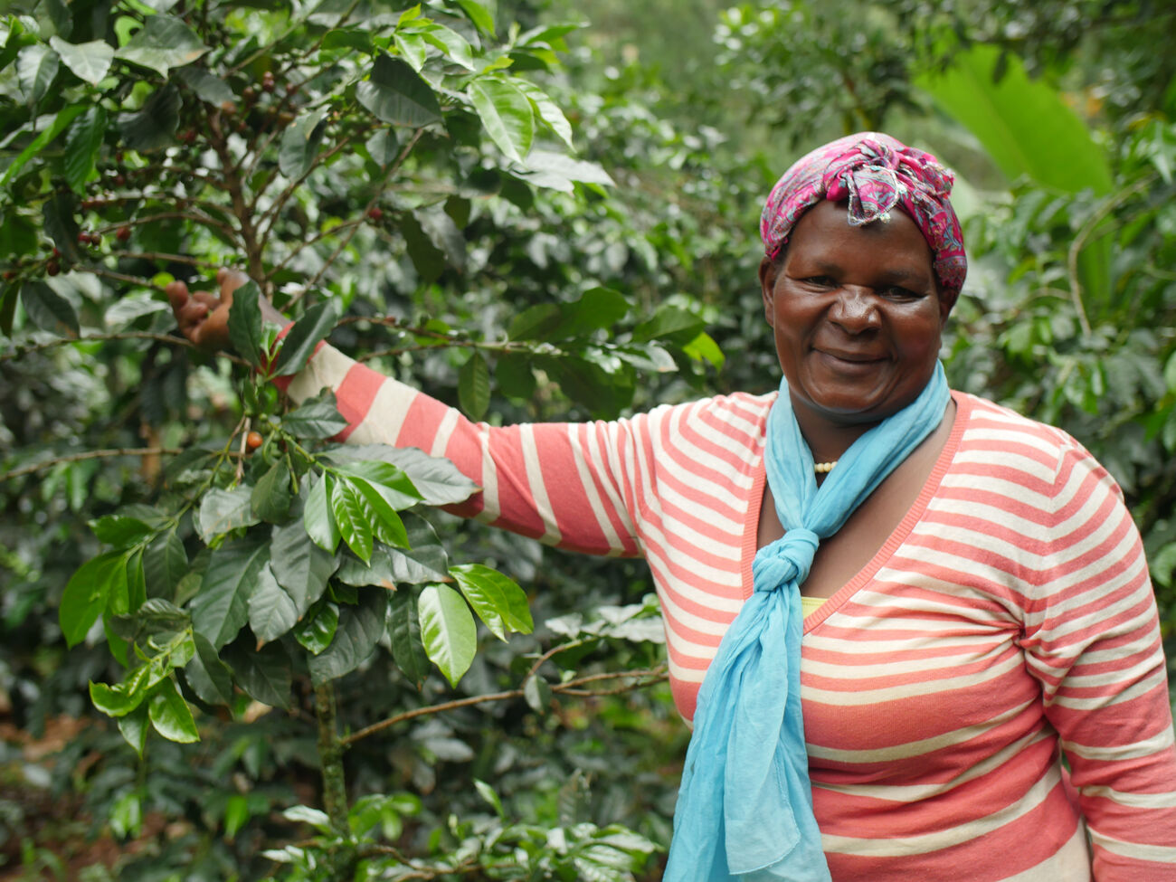 Mary, a Kiva borrower in Central Kenya, at her farm