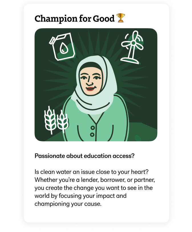 Champion for Good card - Kiva