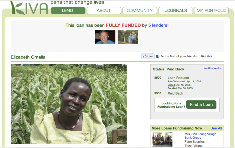 The First Kiva borrower Elizabeth Omalla.