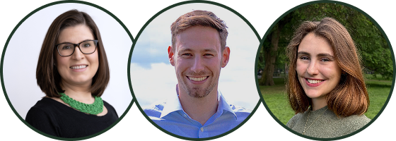 Three headshots of Kiva employees