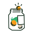 Jar with coins and bills inside