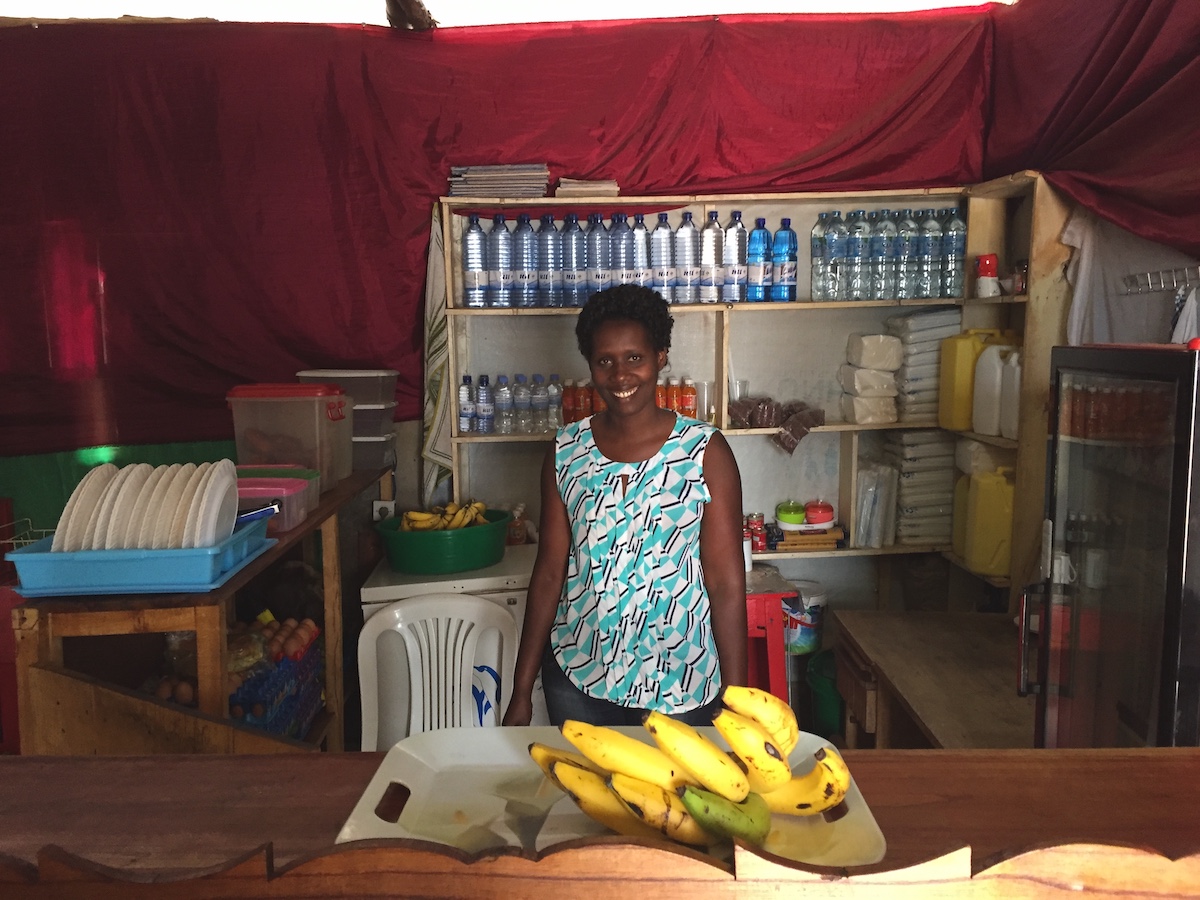 Bahati in Rwanda took a Kiva loan through Inkomoko to fund her restaurant business. 