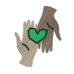A green heart inside two different colored hands