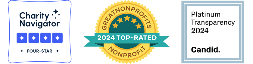 Three charity ratings from Charity Navigator, Great Nonprofits, and Candid.