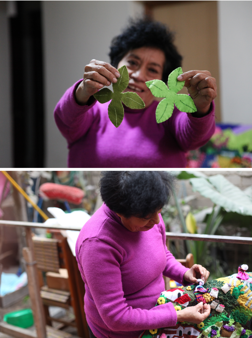 Maria uses her loan to make textile art in Peru
